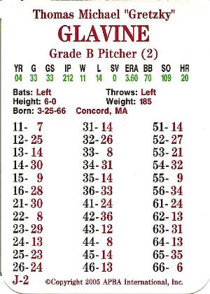 Glavine APBA card